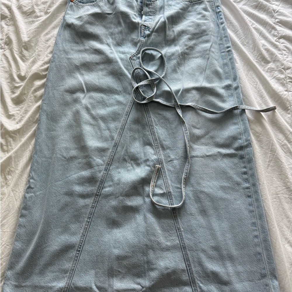 Levi's Blue Wrap Maxi Skirt with Tie Front